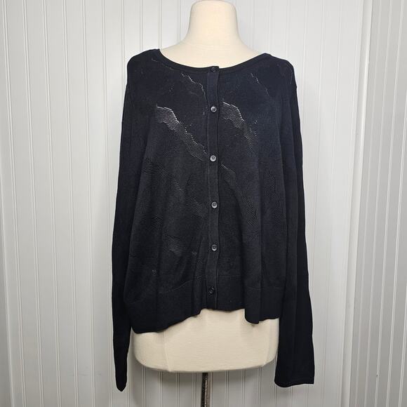 J Jason Wu Black Jacquard Cropped Cardigan Women's 1X Classic Casual Timeless - Picture 10 of 11